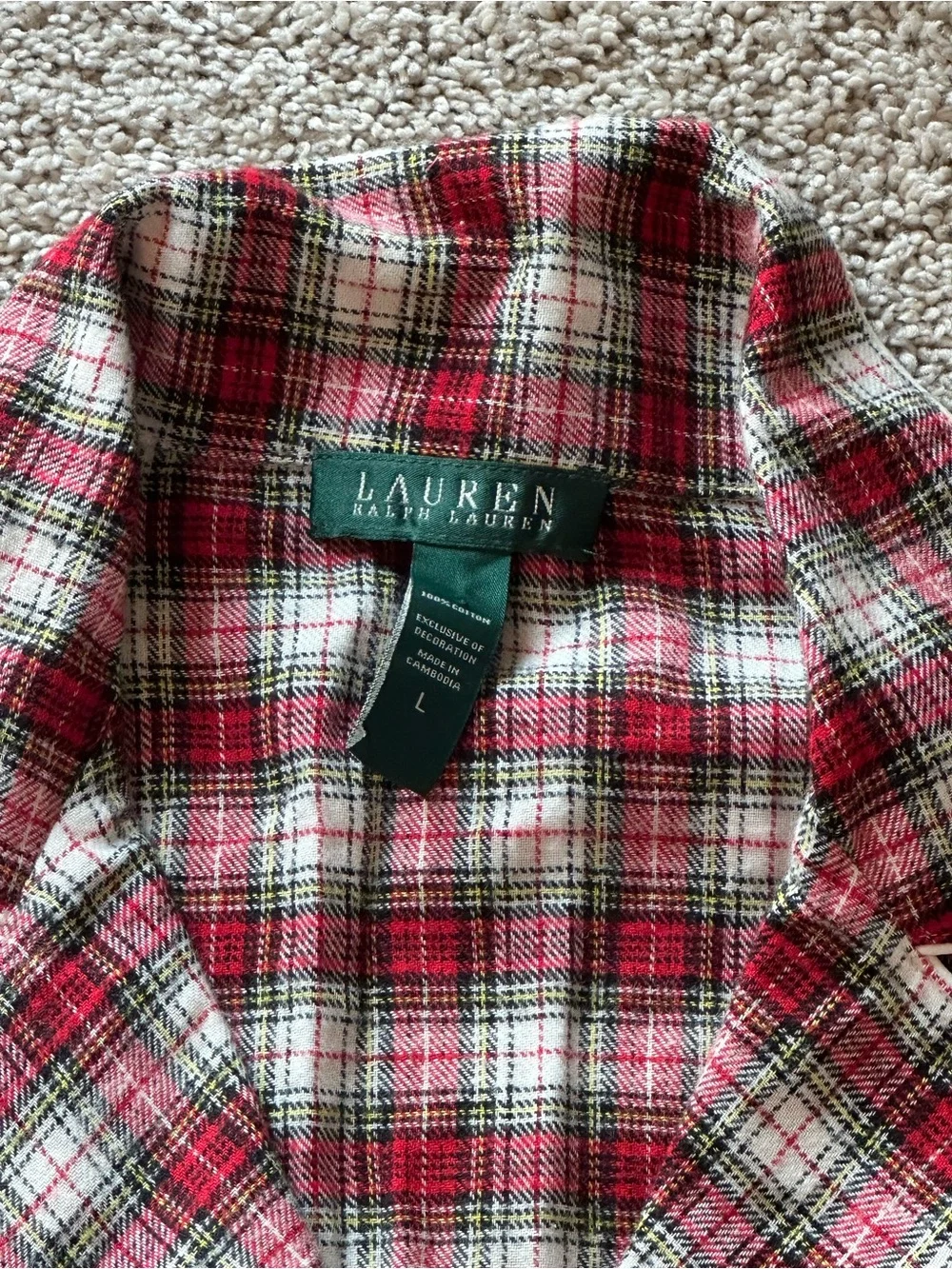 Lauren Ralph Lauren Burgundy and White Plaid Button-Front Pajama Set